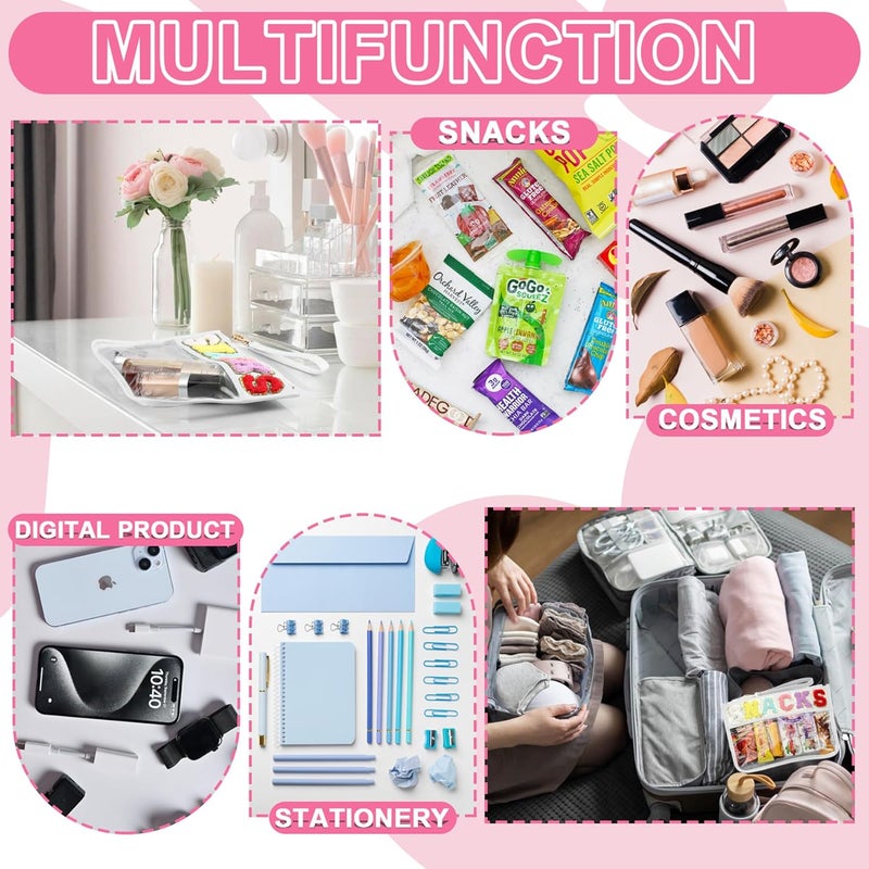 TESAFNG Snack Bag for Travel - Clear Chenille Varsity Letter Flat Pouch with Zipper, 12.2×8.46 inch Waterproof Clear Nylon Preppy Patch Makeup Cosmetic tote Bags for Women Girls - Image 5